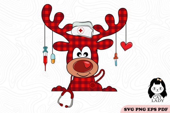 Reindeer Nurse Plaid Pattern SVG PNG
